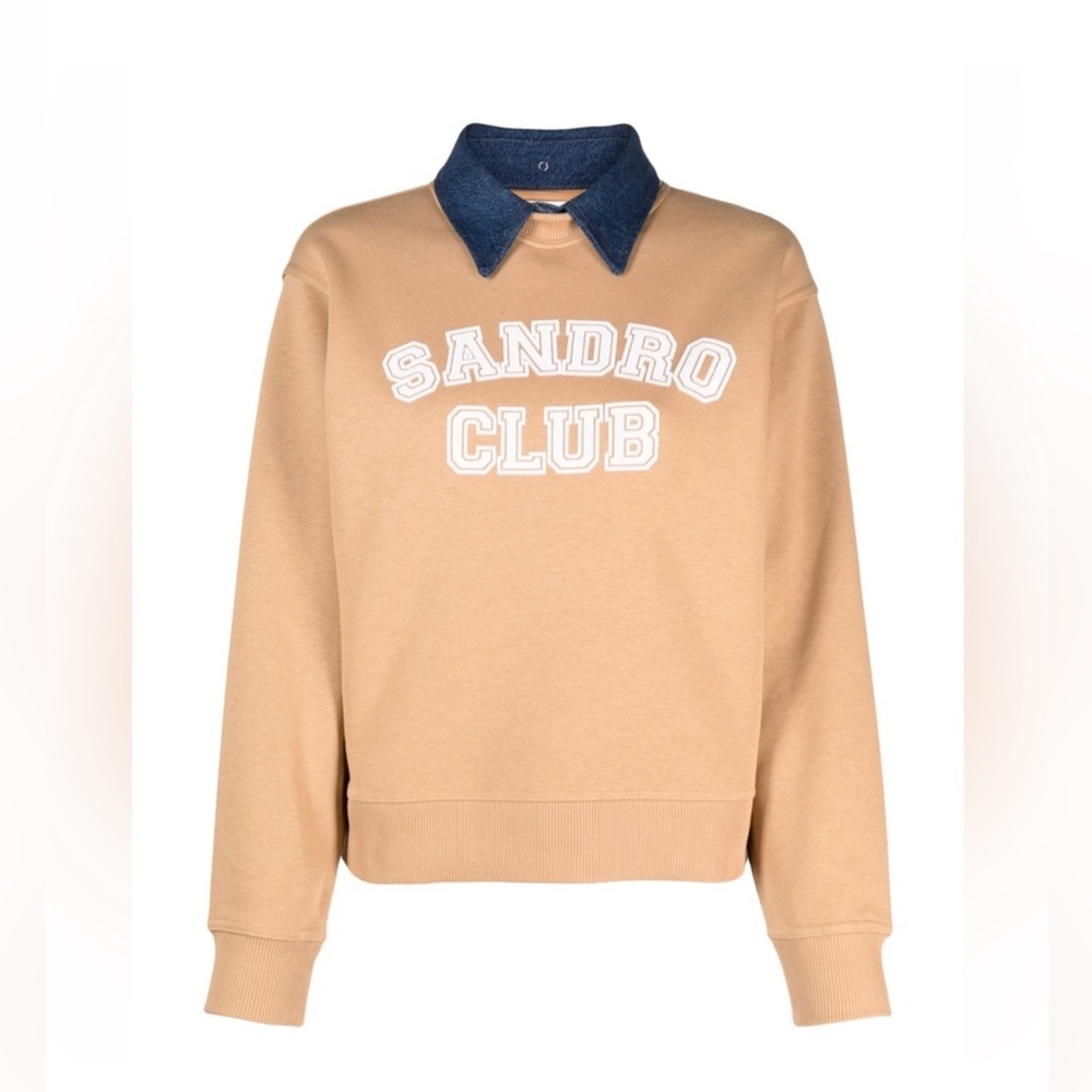 Sandro Tan Sweatshirt with Blue Collar